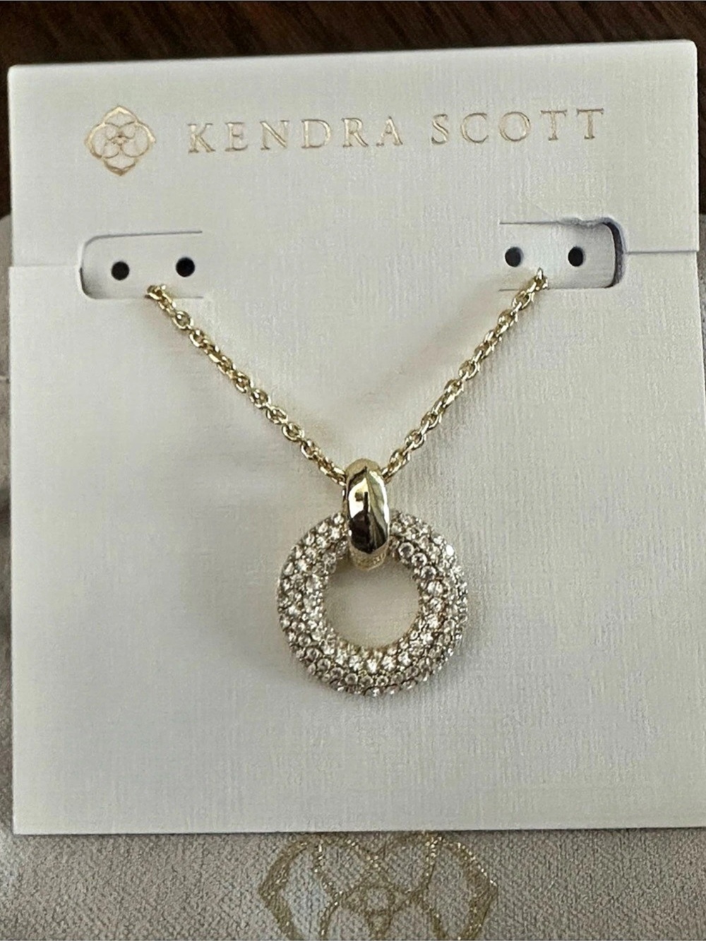 NWT Kendra Scott Gold Mikki Pavé Crystal Adjustable Slide Short Necklace